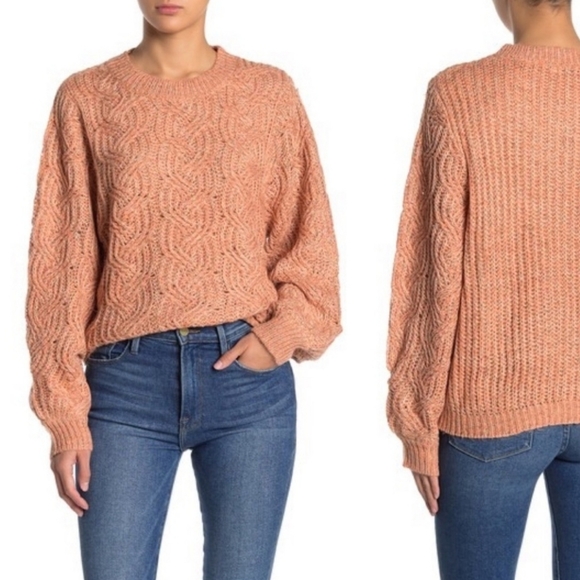 New Lush Medium Marled Cable Pink Salmon Knit Pullover Sweater Womens NWT - Picture 2 of 8